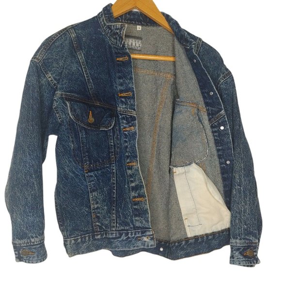 Vintage 1980s Sunset Blues Womens Small Denim Jean Jacket Dark Acid Wash Retro - Picture 2 of 9